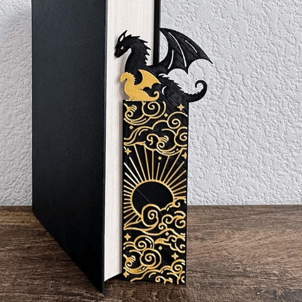 Dragon Bookmark Black Gold Cool Dragon Bookmark med sol och moln, bokmärke Bokhylla dekoration för bokkärlek A