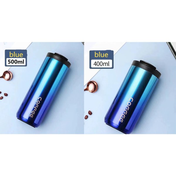 400ML/500ML isolerad tumbler kaffemugg Vakuumisolerad kaffe termoskopp i rostfritt stål Rese thermal koppgradient blå 400 ml