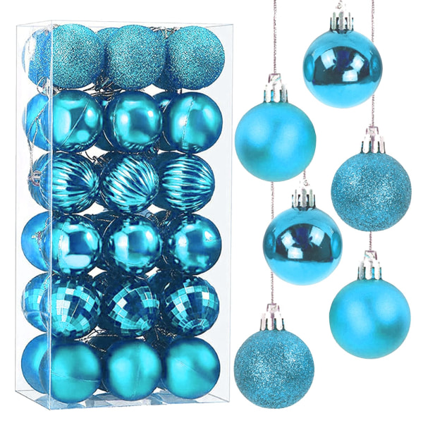 Julekuler Tredekorasjoner, sett med 36 plastpynt, opptil 4 cm diameter Lyseblå Ljusblå