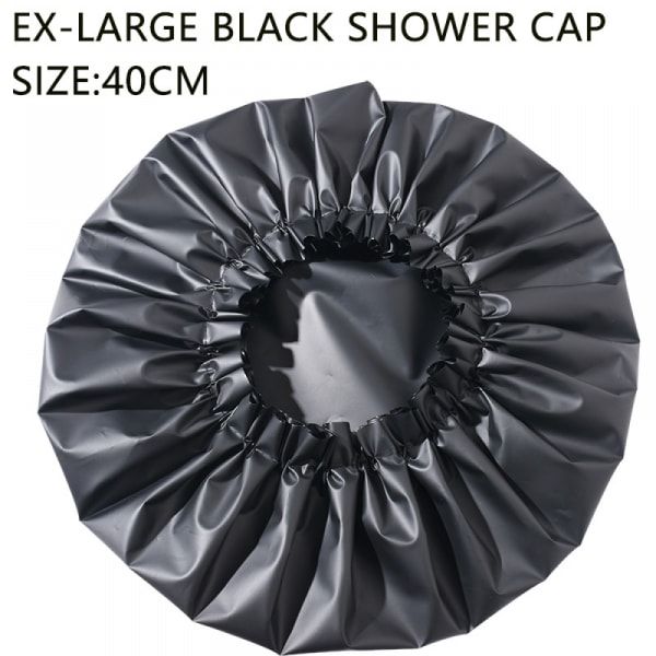 Super Jumbo cap Vattentäta duschmössor för kvinnor, extra stor cap, Återanvändbara superstora badmössor Cap för långt tjockt lockigt hår, Lo black
