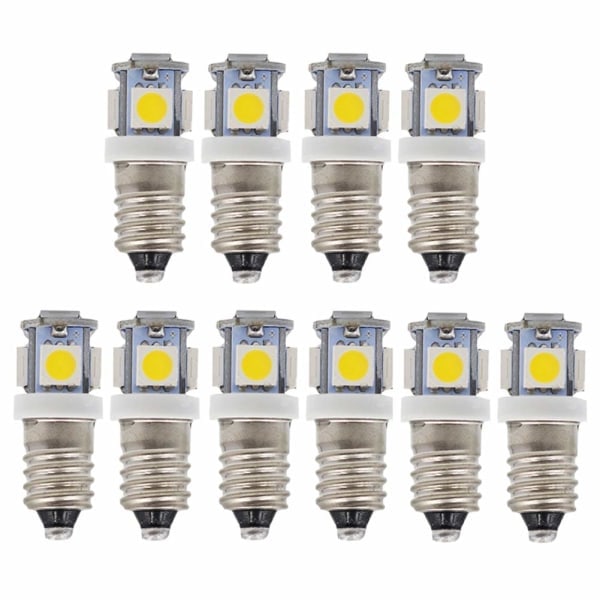 10 stk E10 6V LED-lamper 5SMD 0,5W 50LM lampe (kald hvit)