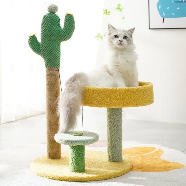 Kattskrapstolpar, kaktusskrapstolpar, kattmöbler med plyschsäng och naturliga sisalrepbollar för stora katter och kattungar 1pc