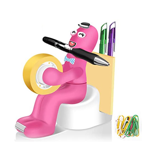 Kontorsmaterial - Rolig tejphållare - med tejprulle, gem, klisterlappar och penna (blå) Pink