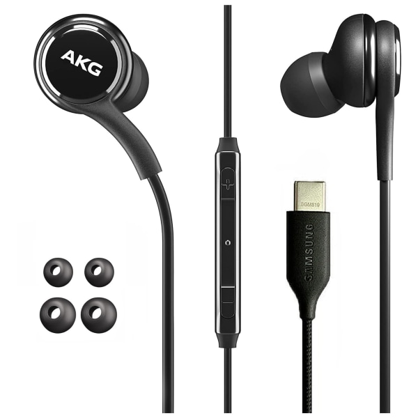 Samsung AKG Öronsnäckor för Samsung Galaxy S23 Ultra, Galaxy S23, Galaxy S22, Galaxy S21, Note 10, iPhone 15 Pro Max - Original USB Type C in-Ear Ear Svart