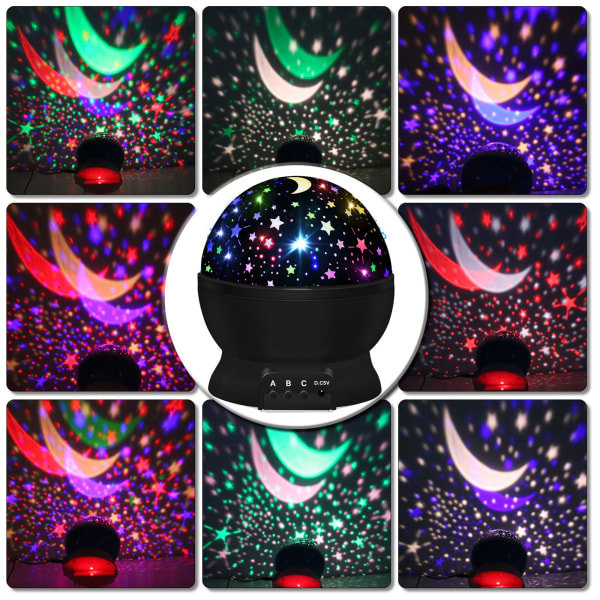 Nattlampa för barn, Nattlampor för barn, Star Night Light-projektor, Star Projector 360 graders rotation - 4 LED-lampor 16 ljusfärgsändring med Nattljuslila