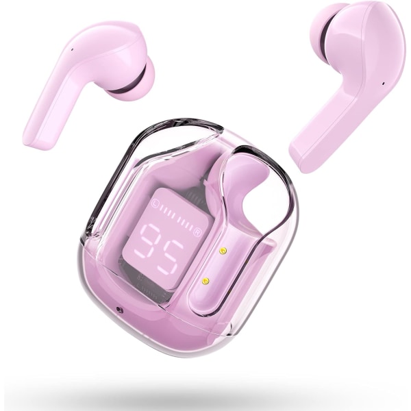 Bluetooth hörlurar, Bluetooth hörlurar med HiFi-stereo, trådlösa sporthörlurar Inbyggd 4 HD-mikrofon, brusreducerande trådlöst headset m Rosa