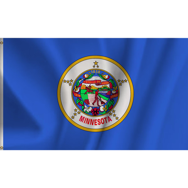 Minnesota State Flag 3x5FT för inomhus utomhus, livfulla färger, dubbla sömmar på kanten, Minnesota MN-flaggor med 2 rostsäkra mässingshylsor.
