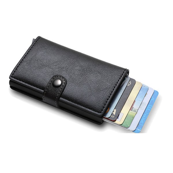 Sort RFID NFC-beskyttelse lommebokkortholder 5 kort (ekte skinn) Sort