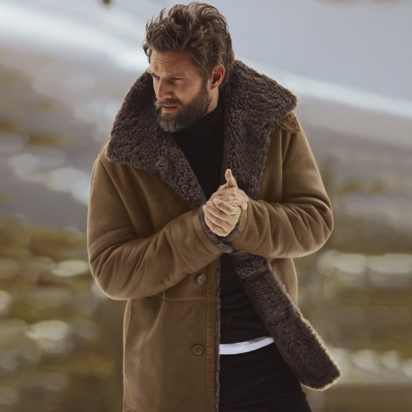 Mellomlang pelsintegrert termofrakk for menn, brun Brun XL
