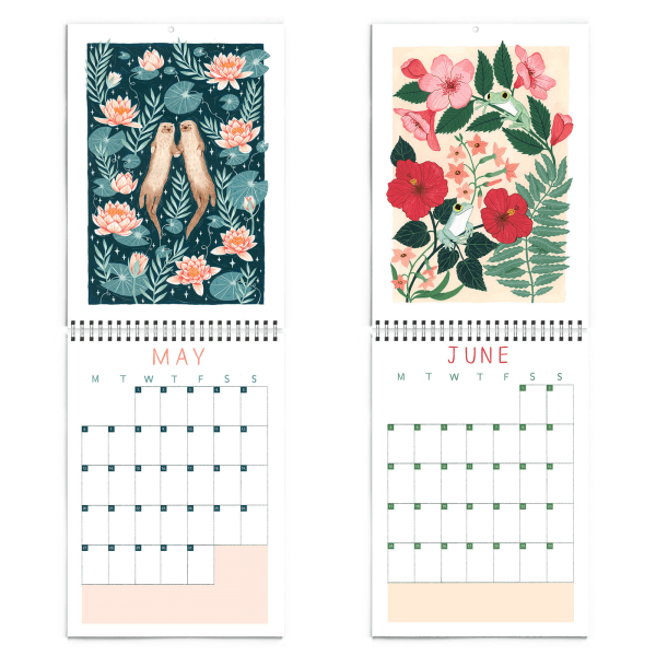 2024 Illustreret vægkalender - Dyr og blomster Svampekalender Naturligt landskab Interessant plantekalender 2024 Hængbar månedlig vægkalender mushroom calendar