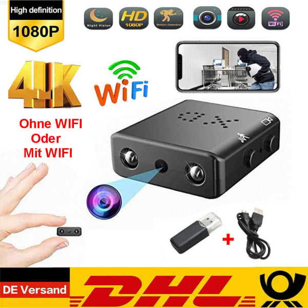 1080P WIFI Mini Kamera Övervakningskamera Wlan Hidden IR Camera Spion Spycam FHD No WiFi