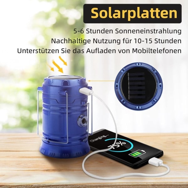 Solcellelampe Campinglampe Teltbelysning med USB-port Lykt