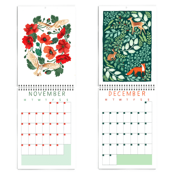 2024 Illustreret vægkalender - Dyr og blomster Svampekalender Naturligt landskab Interessant plantekalender 2024 Hængbar månedlig vægkalender mushroom calendar