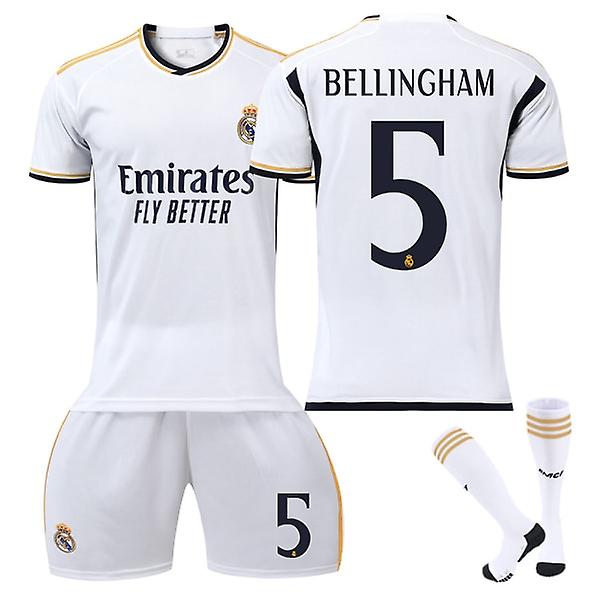 23-24 Bellingham 5 Real Madrid tröja Ny säsong Senaste fotbollströjor för vuxna för barn Barn 16 (90-100 cm)