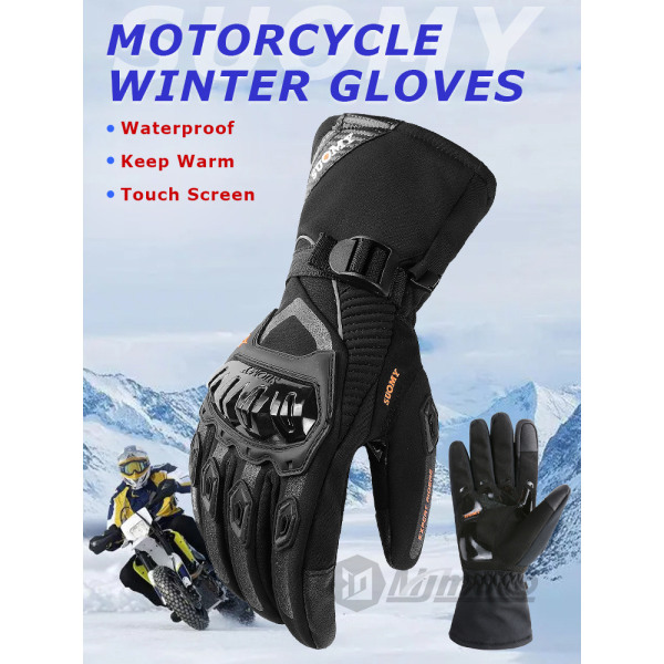 Vinter elbil Motorcykel ridhandskar Varma, vattentäta, vindtäta Långa stil plysch motorcykel handskar för män red L