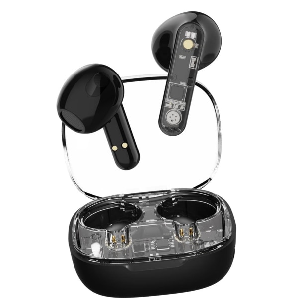 Trådlösa Bluetooth öronsnäckor, genomskinliga hörlursfack, Bluetooth 5.3, hörlurar med superlång standbytid på 180 timmar, brusreducering LY80B Vit