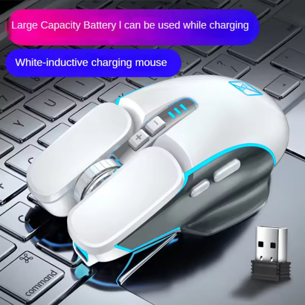 Ny Creative uppladdningsbar trådlös mus, mekanisk elektronisk spelmus för stationär dator White