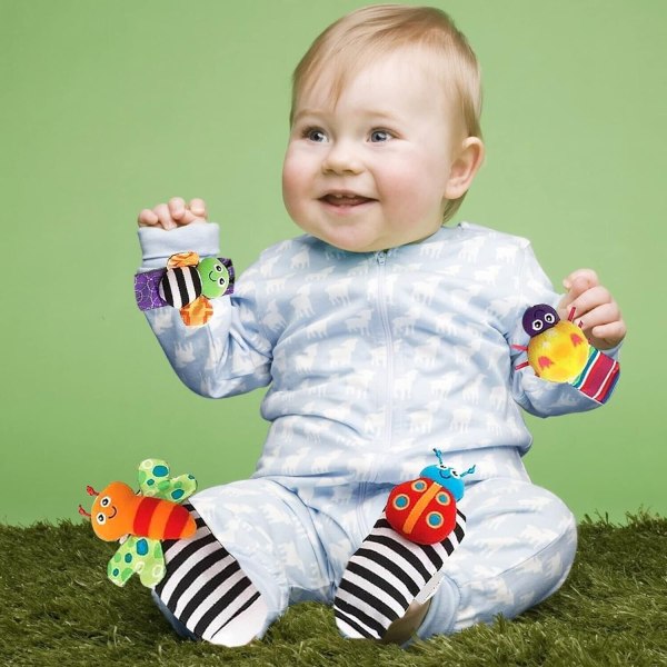 Baby Sensory Toy Sokker &amp; Håndleddsrangler Lamaze Rattle Sett Armbånd Nyfødt Gave，4 stk A