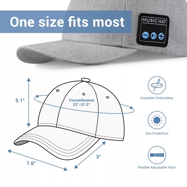 Bluetooth 5.0 binaural stereo trådløs musik call cap udendørs sports baseball cap YX2 mörkgrå