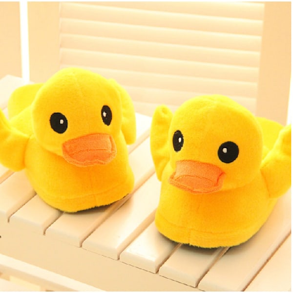 1 Pair Yellow Duck Plush Cotton Slippers Household Non-Slip Shoes