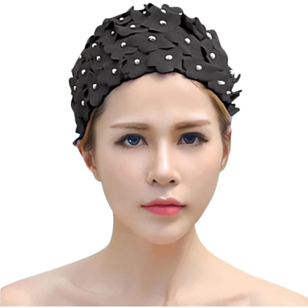 Blomstrete Badehette Kvinner Blomst Badehette Dame Mote Badehette Super Stretch Badehette Elastisk Dusjhette black