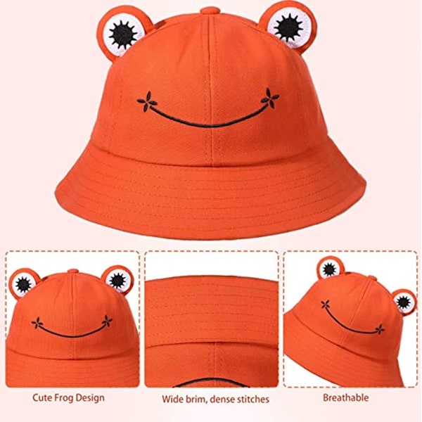 Groda solhatt, groda bucket hat herr fiskehatt dam bucket hats för kvinnor herrhattar sommarmössa Orange Orange L