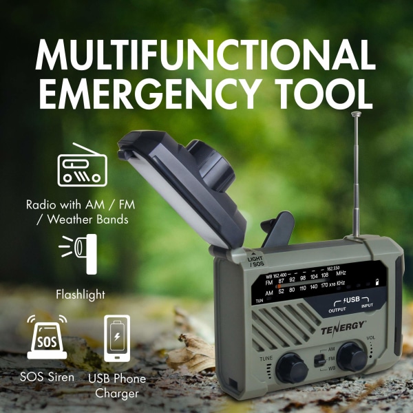 Multifunksjonell håndsveiv værradio med LED-lommelykter, SOS-alarm, mobiltelefonlader, AM/FM/NOAA-radiofrekvenser, ideell for nødsituasjoner EU