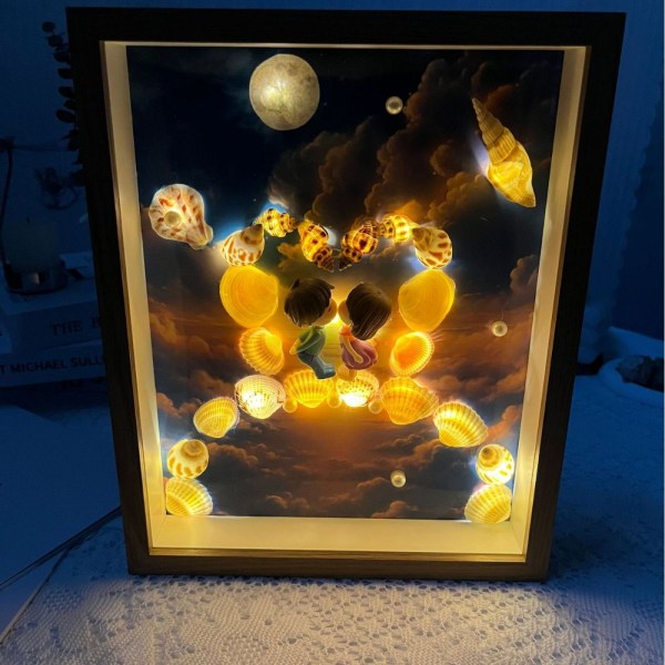 Shell Art Decor Frame Nattlys DIY-materialesett, varme dekorasjonsgaver til familie og venner DIY Shell Conch Stjernehimmellampe VALSTRAND