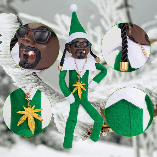 Snoop on a Stoop Elf , 1 STK 24cm Elf on The Shelf Doll, Hip Hop Elf Doll Plysjleketøy til påske Elf Ornaments Home Decoration Julegave 5