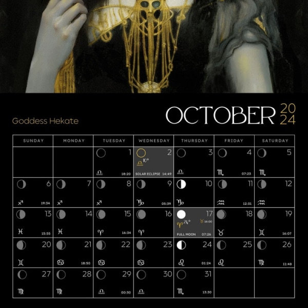 Dark Goddess 2024-kalender, perfekt gotisk boligindretningsgave til dine hedenske venner og elskere af græsk mytologi, julegave 40x20