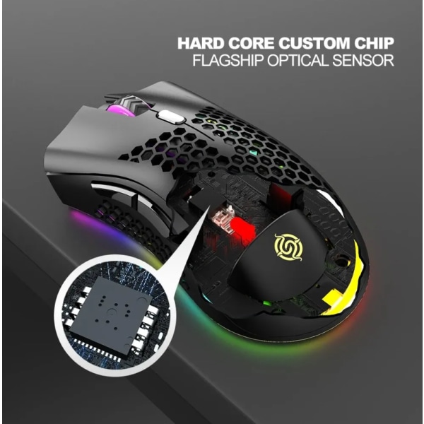 Oppladbar gamingmus USB 2.4G trådløs RGB Light Honeycomb svart
