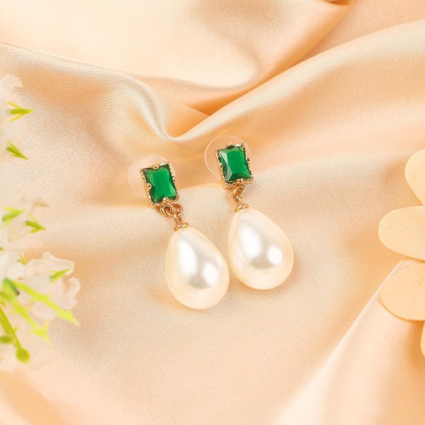 Smaragdörhängen, morsdagspresent Pärlorhängen Stora gröna pärlörhängen Guld Smaragdörhängen för kvinnor och flickor Vintage Pearl Teardrop Gr 10038