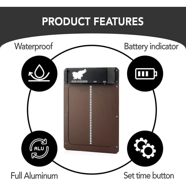 Automatisk hønsegårdsdør med batteri, lysdeteksjon, automatisk hønsegårdsdør i aluminium,