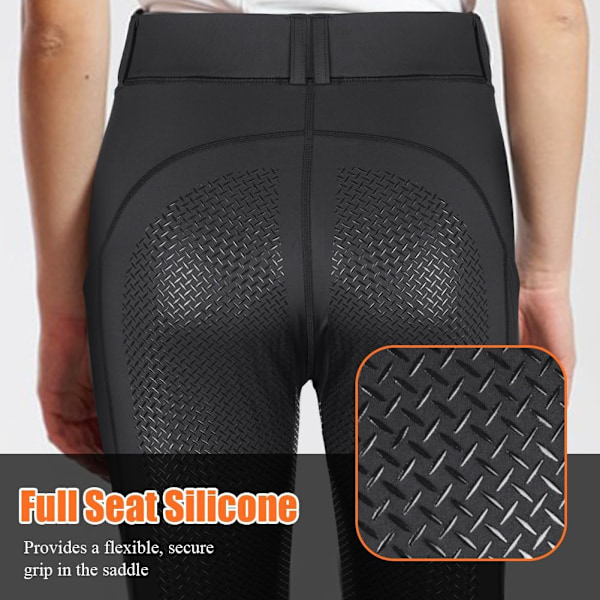 Dameridebukser, Silikonbunn Høy Midje Leggings med Lommer svart black L