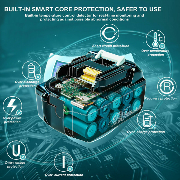 2-pack kompatibelt Makita 18v batteri 6,0 Ah Lxt Li-ion Bl1860b sladdlös, ny 2 st