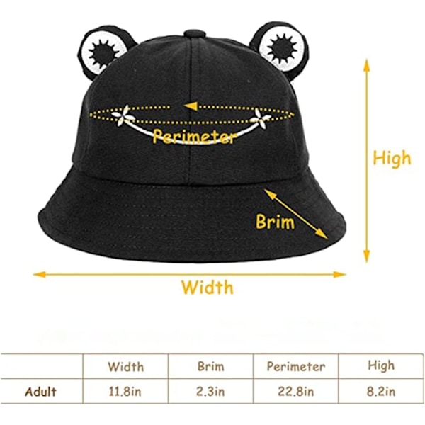 Groda solhatt, groda bucket hat herr fiskehatt dam bucket hats för kvinnor herrhattar sommarmössa mössa Svart Black L