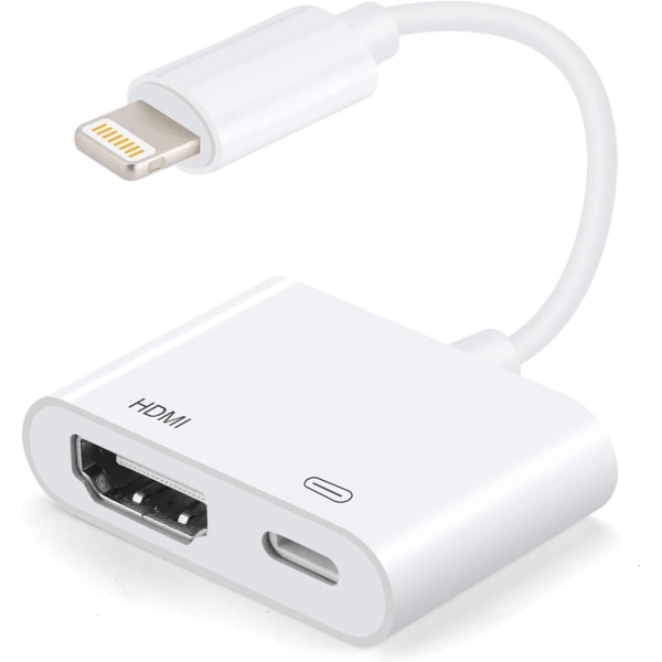 Apple Lightning till HDMI Adapter, Lightning Digital AV Adapter 1080P Video & Audio Sync Screen Converter kompatibel för iPhone 14 13 12 11 XS XR X 8 iP White