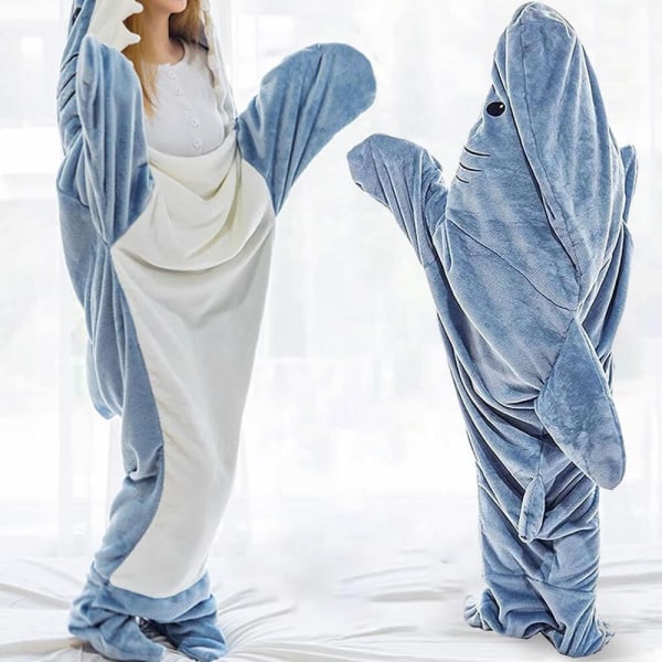 Shark Blanket Hooded Onesie för vuxna och barn, Bärbar Shark Filt, Shark Sovsäck, Mjuk och bekväm Shark Onesie Outfit Blue XXL (210cm)