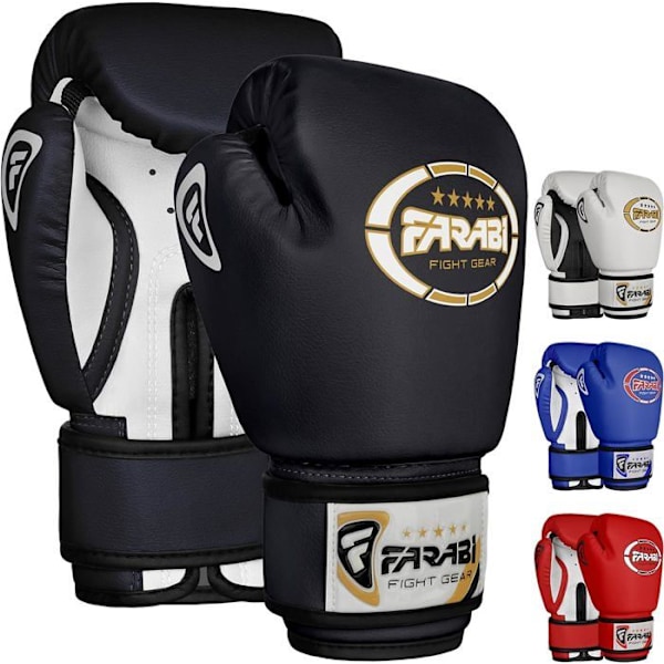 Boksehandsker - Farabi Sports - 6 OZ - Syntetisk læder - Sort - Børn Sort Svart 6 oz