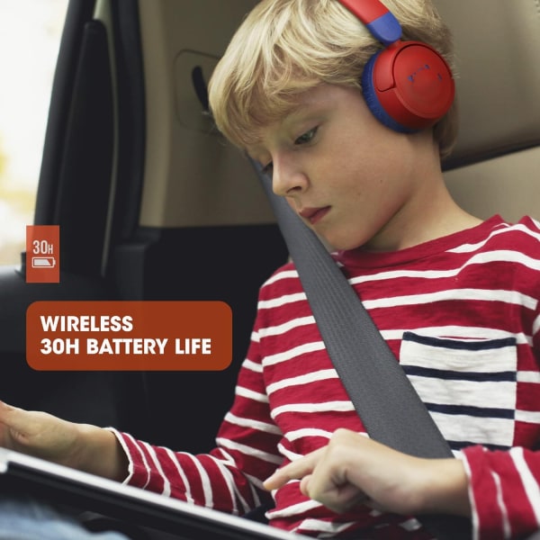 Trådløse hodetelefoner med mikrofon for barn – Lette, komfortable og sammenleggbare – Med volum begrenset til 85 dB – Batterilevetid Bleu clair, Rose