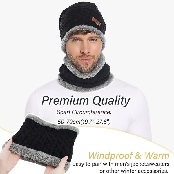 Män Dam Vinter Mössa Halsduk Set Varm Stickad Mössa Tjock Fleece Cap Halsvärmare För Män Kvinnor Vuxen Vuxen