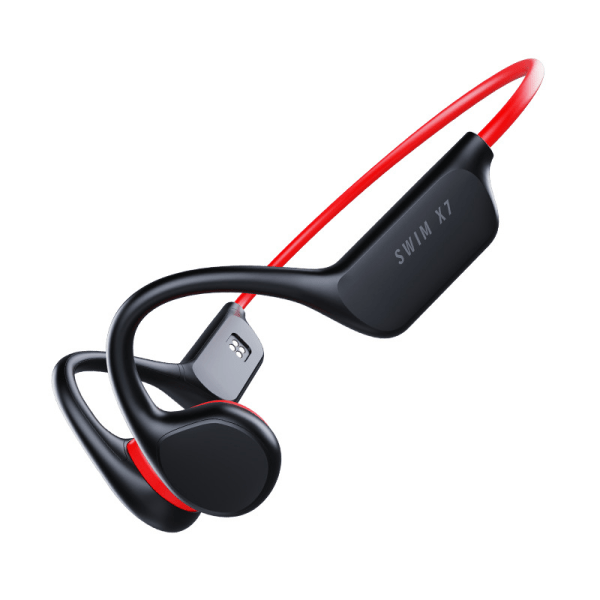 Trådløse høretelefoner Bluetooth IPX8 vandtætte høretelefoner velegnet til sportssvømning, løbesvømning black red 32g