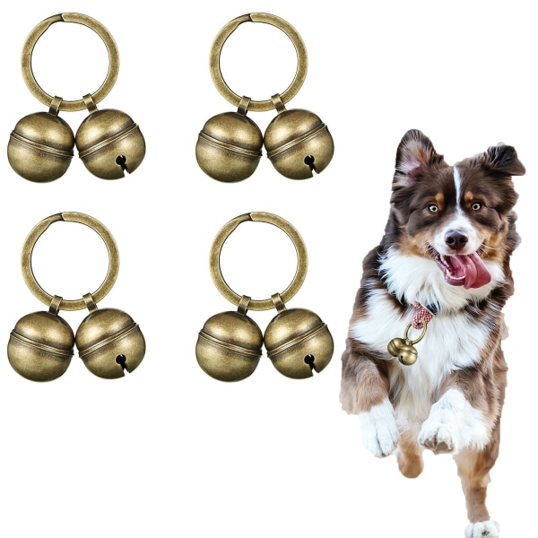 Hundhalsbandsklocka, halsband i mässing med ringande husdjursklocka med nyckelring, vintage jingleklocka i brons för dörrklocka och hundträning antique flat ring