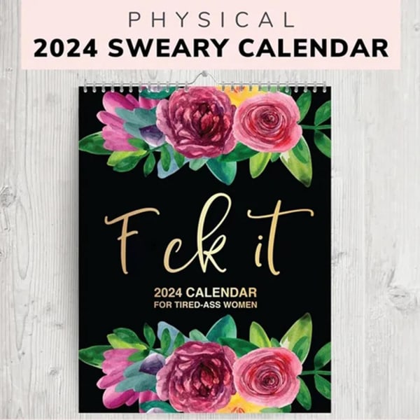 2024-kalender for trætte-røv-kvinder | -Fu-ck It Kalender | Trætte kvinder kalender | 2024 vægkalender for trætte | Sjove sværge Ord Planner Månedlig Ca 1 Set