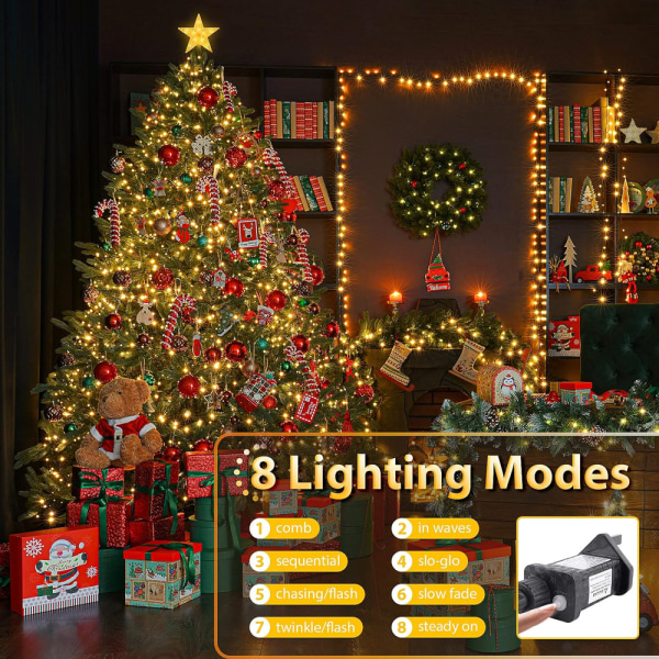 Julgransljus 2m * 8 rader, 280 lysdioder Fairy Lights för 6-8ft träd 1 set