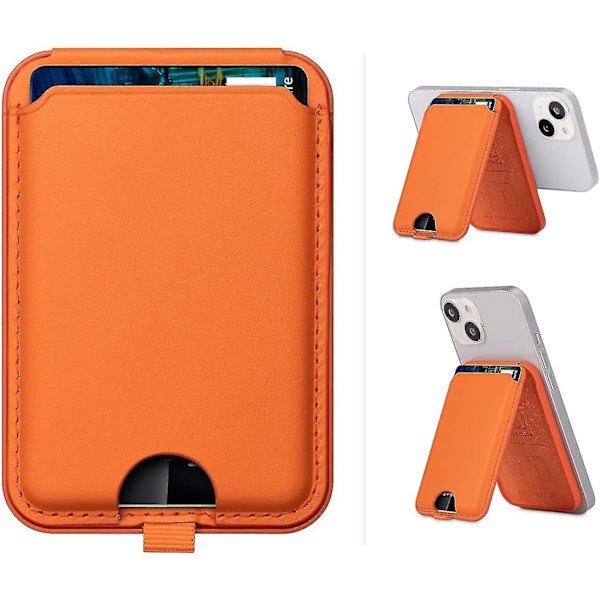 Magnetiskt Stativ Magsafe Plånbok, Magnetisk Plånbok Korthållare Med Stativ, Magsafe Läderplånbok Justerbart Ställ Orange