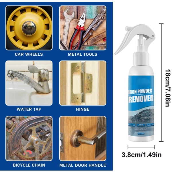 Bilrustfjernerspray, Jernpulverfjerner til bil, Rusthæmmende afrustningsspray, Metaloverflade Kromlak Rengøring af biler, Multi-purpose Anti A