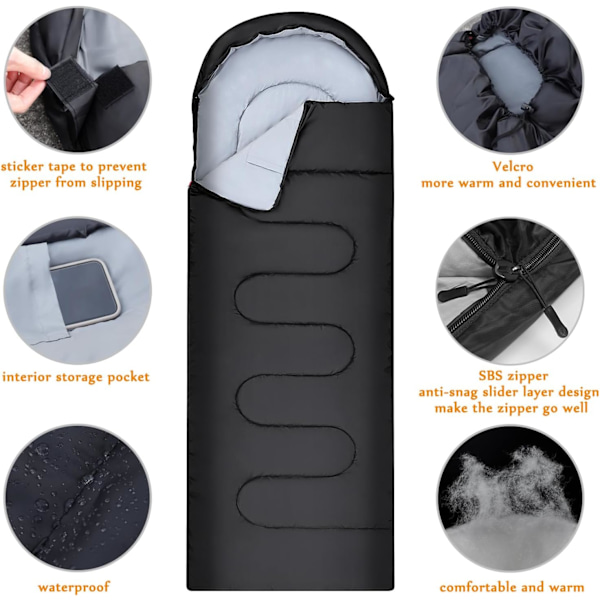 Sovsäck för vuxna, 3 säsonger - Ultralätt & Varm, Vattentät sovsäck för camping, Lättvikt med kompakt väska 4-Pack Samsung