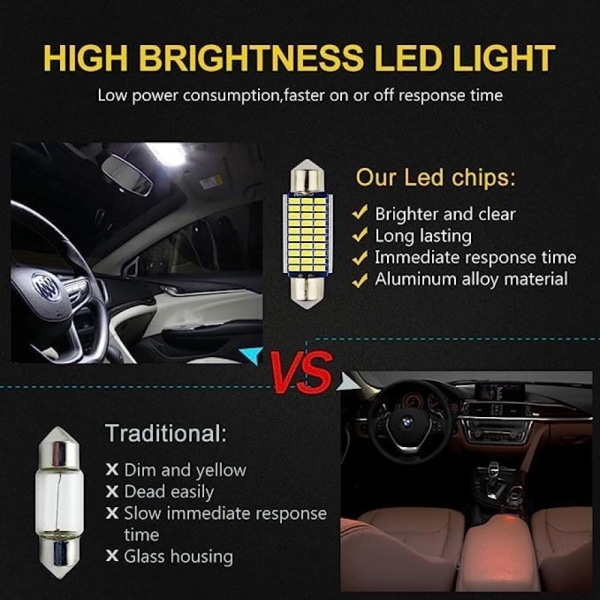 8st LED innerbelysning för bil interiör LED, Canbus felfri innerbelysning bil, plug and play, bil LED glödlampa s 31 MM