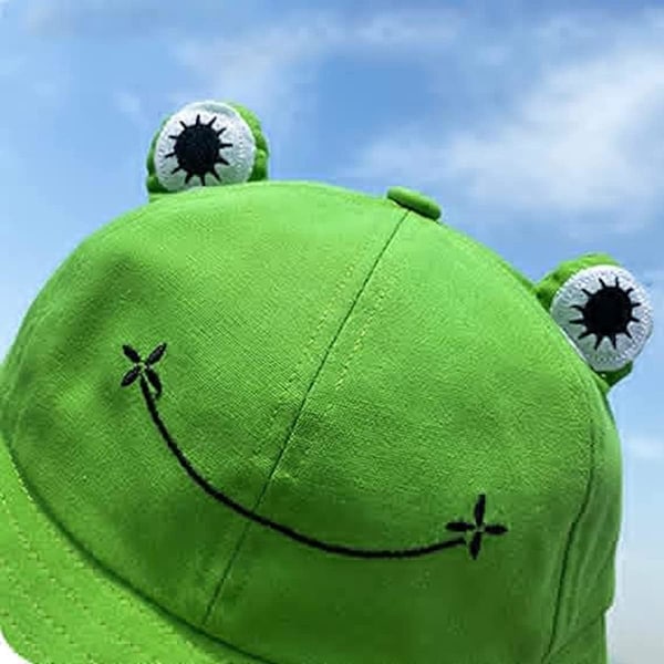 Groda solhatt, groda bucket hat herr fiskehatt dam bucket hats för kvinnor herrhattar sommarmössa Grön Green L